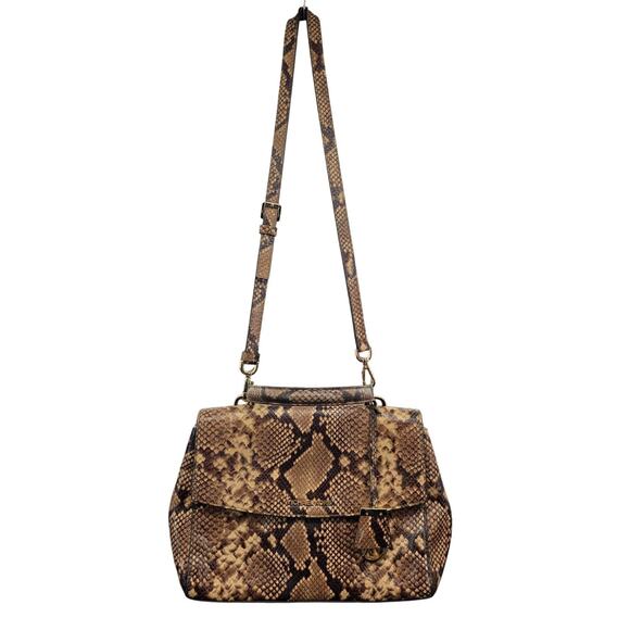 Michael Kors Ava Medium Python Snake Leather Crossbody Satchel Bag Khaki - Picture 3 of 15